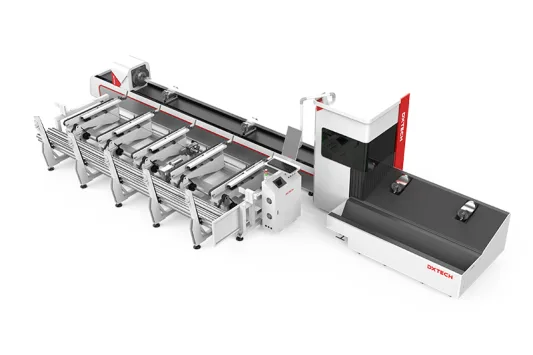 Maquina de corte de tubo de metal com mandril duplo de alimentacao automatica, corte a laser