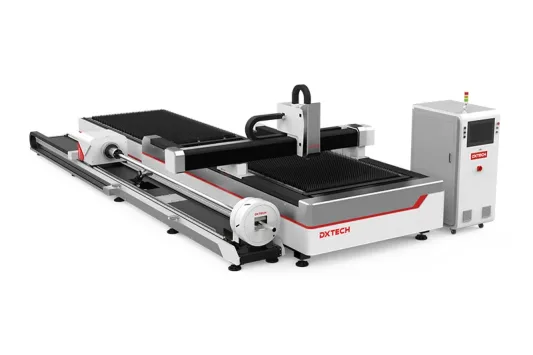 Maquina de Corte a Laser de Fibra DXTECH 6000W com Plataforma de Troca - Cortadora a Laser de Chapas e Tubos Metalicos de Duplo Uso